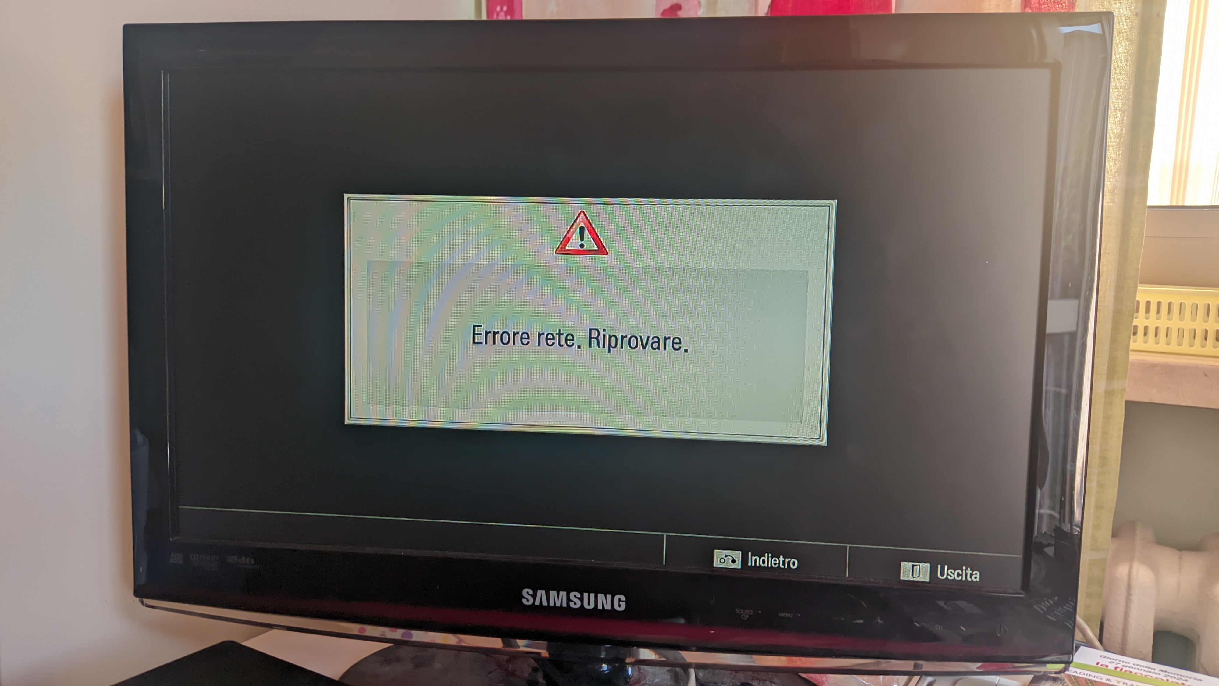 Screen showing an unknown error